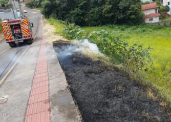 Bombeiros combatem fogo em vegetação no centro de Capinzal