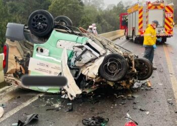 Colisão frontal entre caminhão e utilitário deixa 2 mortos na BR-282