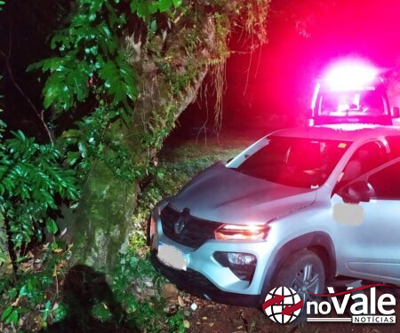 Colisão de carro contra árvore deixa condutora ferida em Herval d` Oeste