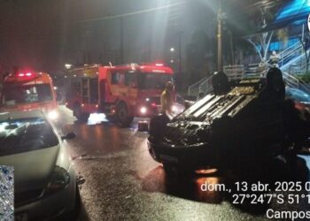 Colisão seguida de capotamento de veículo mobiliza bombeiros em Campos Novos