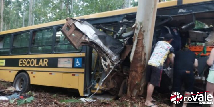 Ônibus escolar sai da pista e deixa cinco feridos em Marcelino Ramos