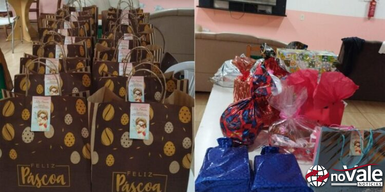Grupo de amigos doa cesta de Páscoa e presentes para crianças do abrigo CIALAR