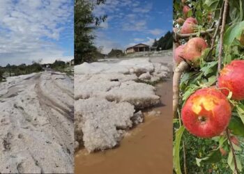 Imagens impressionantes mostram o acúmulo de granizo após temporal na Serra Catarinense