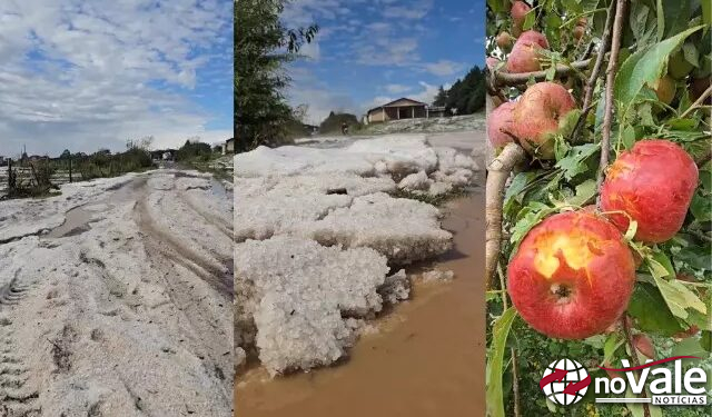 Imagens impressionantes mostram o acúmulo de granizo após temporal na Serra Catarinense
