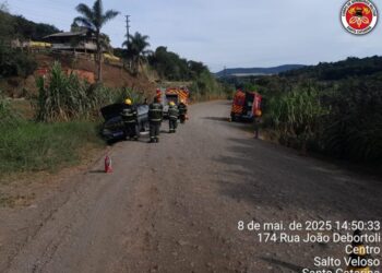 Princípio de Incêndio em veículo mobiliza bombeiros na SC-465 em Salto Veloso