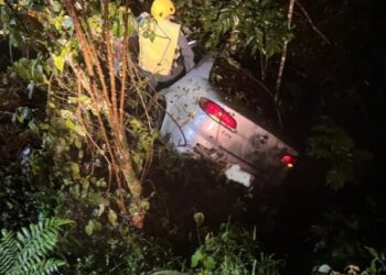 Motorista fica gravemente ferido após saída de pista e capotamento em Salto Veloso