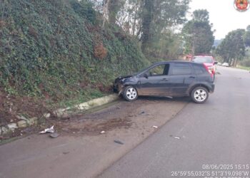 Saída de pista seguida de colisão contra barranco deixa homem ferido na SC-355
