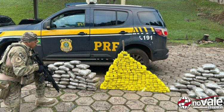 PRF apreende quase 200 quilos de drogas e recupera veículo roubado na BR-282 em Nova Itaberaba (Vídeo)