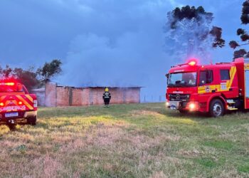 Incêndio atinge depósito de madeira às margens da BR-470 em Campos Novos
