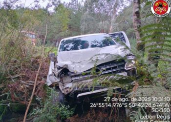 Colisão traseira entra veículos mobiliza Corpo de Bombeiros na SC-350