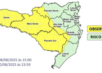 Defesa Civil emite alerta para declínio acentuado nas temperaturas em SC