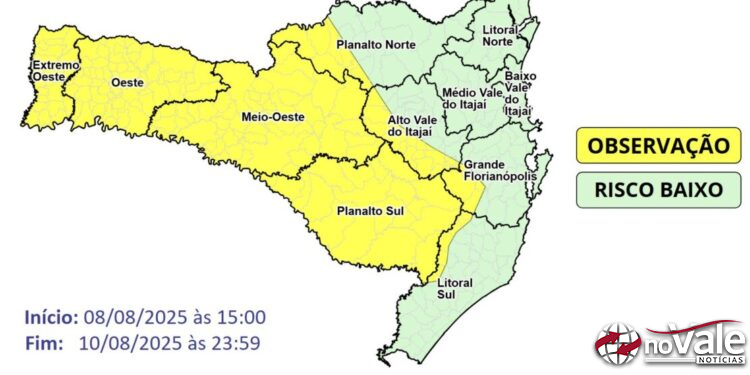 Defesa Civil emite alerta para declínio acentuado nas temperaturas em SC