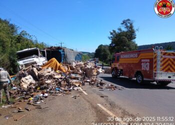 Colisão entre caminhões deixa condutores feridos na SC-355