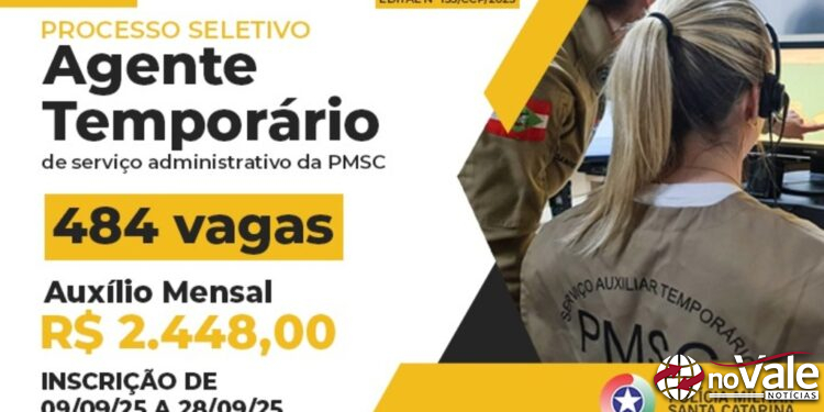 PM de Santa Catarina retifica edital de processo seletivo para Auxiliar Temporário; Capinzal tem 2 vagas disponíveis
