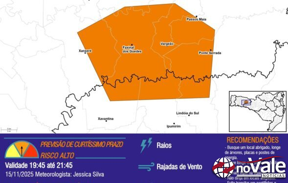 Chuva e ventos fortes causam desabamento parcial de telhado no interior de Xanxerê