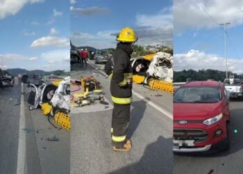 Supercolisão entre 8 veículos deixa vítimas presas às ferragens na BR-470, em SC