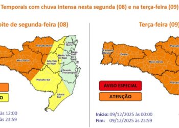 Governo de SC suspende aulas por causa de alertas climáticos de alto e muito alto risco