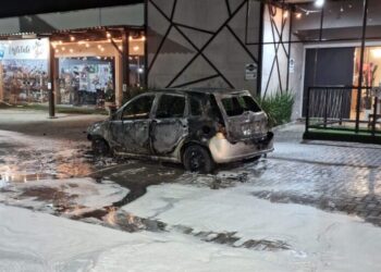 Veículo com placas de Campos Novos foi destruído por incêndio durante a madrugada