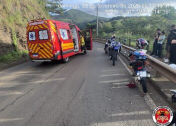 Ocupantes de motocicleta ficam feridos em colisão com caminhonete na SC-135