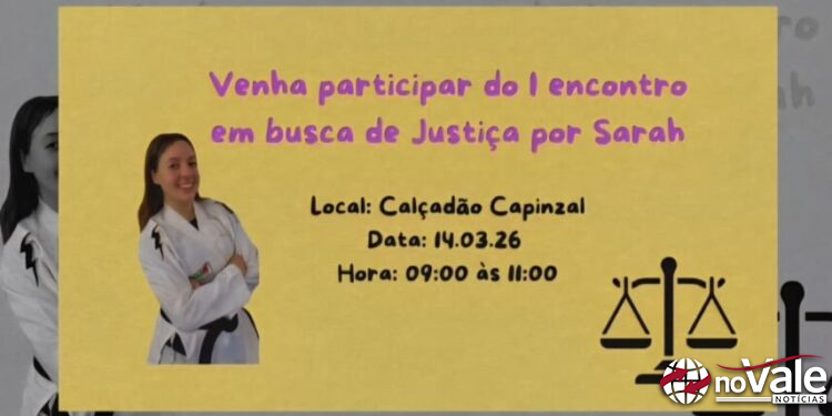 Ato por justiça por Sarah Held será realizado no dia 14 no Calçadão de Capinzal; professor de karatê da jovem classifica como inverdade versão apresentada pela defesa do acusado