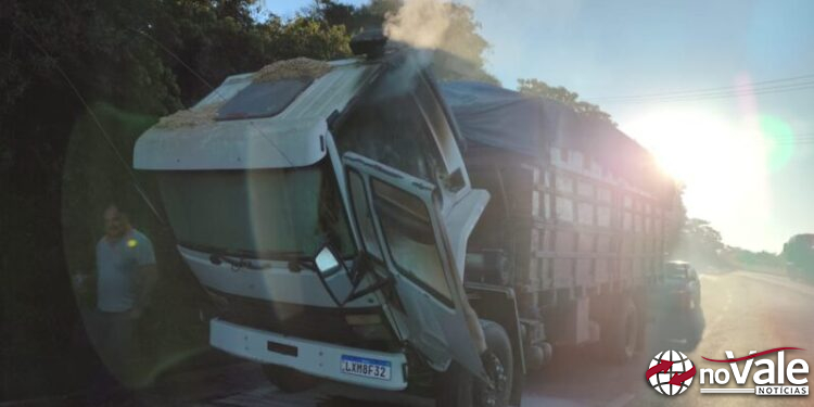 Caminhão carregado com maravalha pega fogo na SC-355 entre Água Doce e Catanduvas