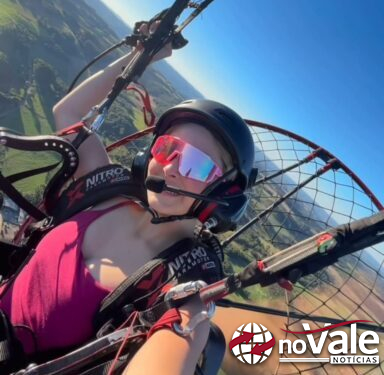 Aos 20 anos, jovem realizou primeira decolagem de paramotor em clube de voo no interior de Piratuba